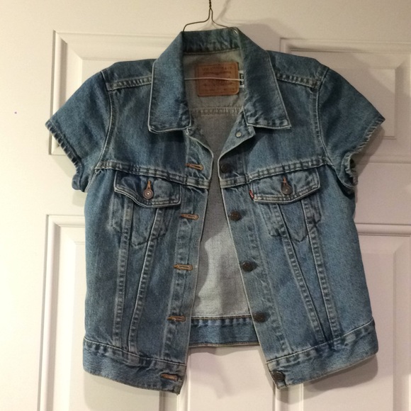 women's short sleeve blue jean jacket